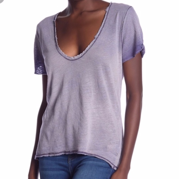 Free People Tops - 👻Free People Saturday Lace Trim Linen Blend Tee S